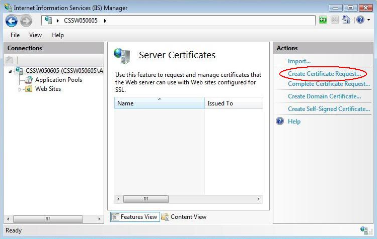 IIS Manage for Create Certificate Request