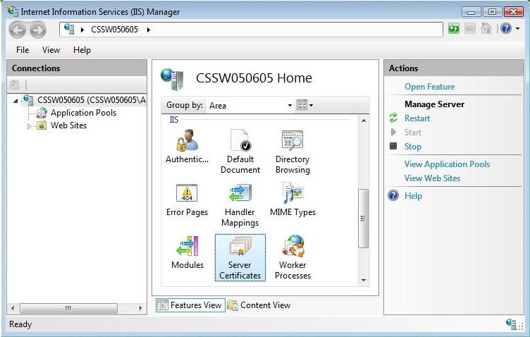 IIS Search Consol for Server Certificates