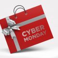 Cyber Monday Shopping Concept: Red Shopping Bag Isolated On White Background