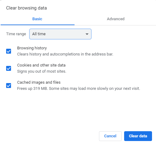 Google Chrome - Clear Browsing Data