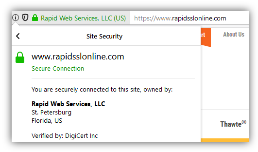 Graphic: How an EV SSL certificate displays company info in Firefox