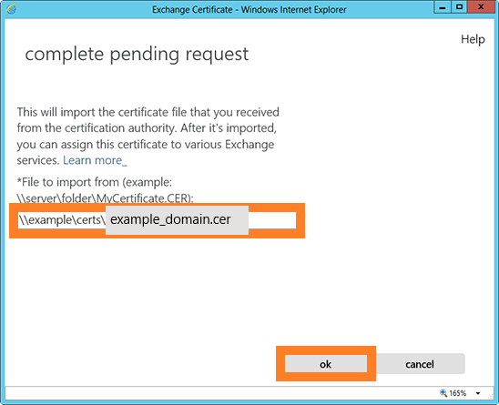 install certificate exchange 2016