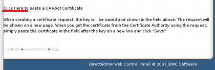 CA root certificate in Direct Admin