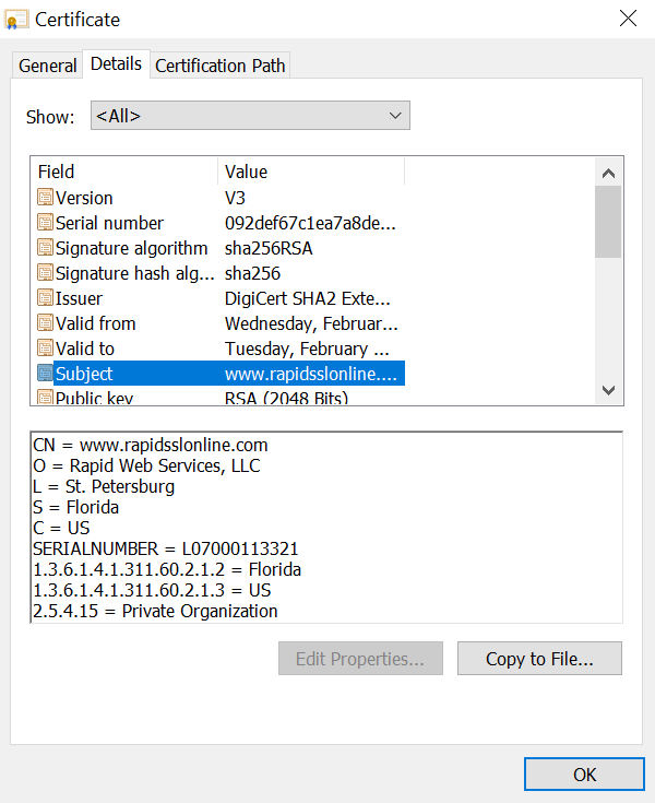 rso certificate details